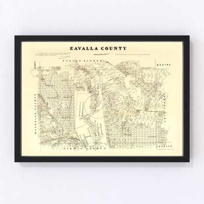Vintage 1879 map of Zavala County Texas, digitally restored print