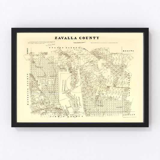 Vintage 1879 map of Zavala County Texas, digitally restored print