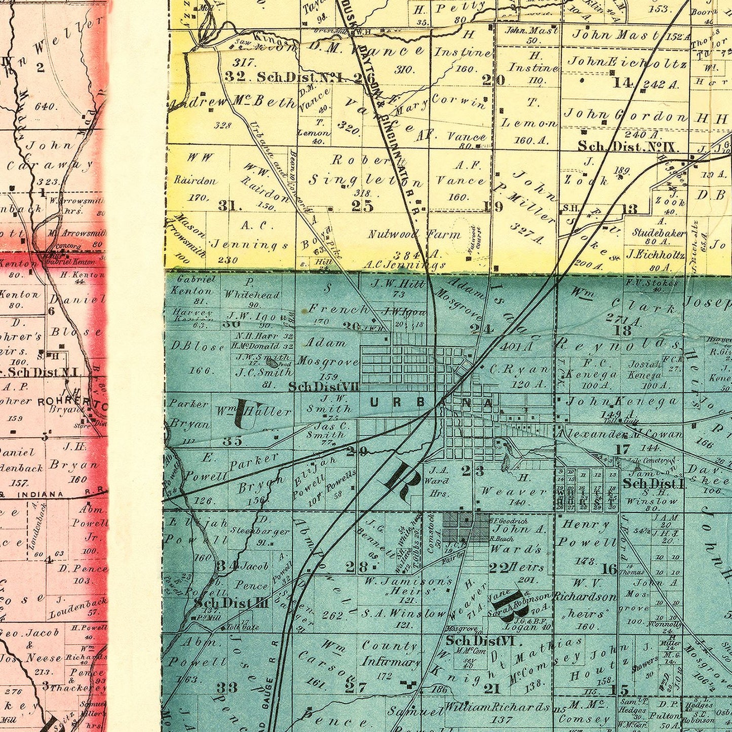 Vintage Map of Champaign County, Ohio, 1858