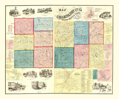 Vintage Map of Champaign County, Ohio, 1858