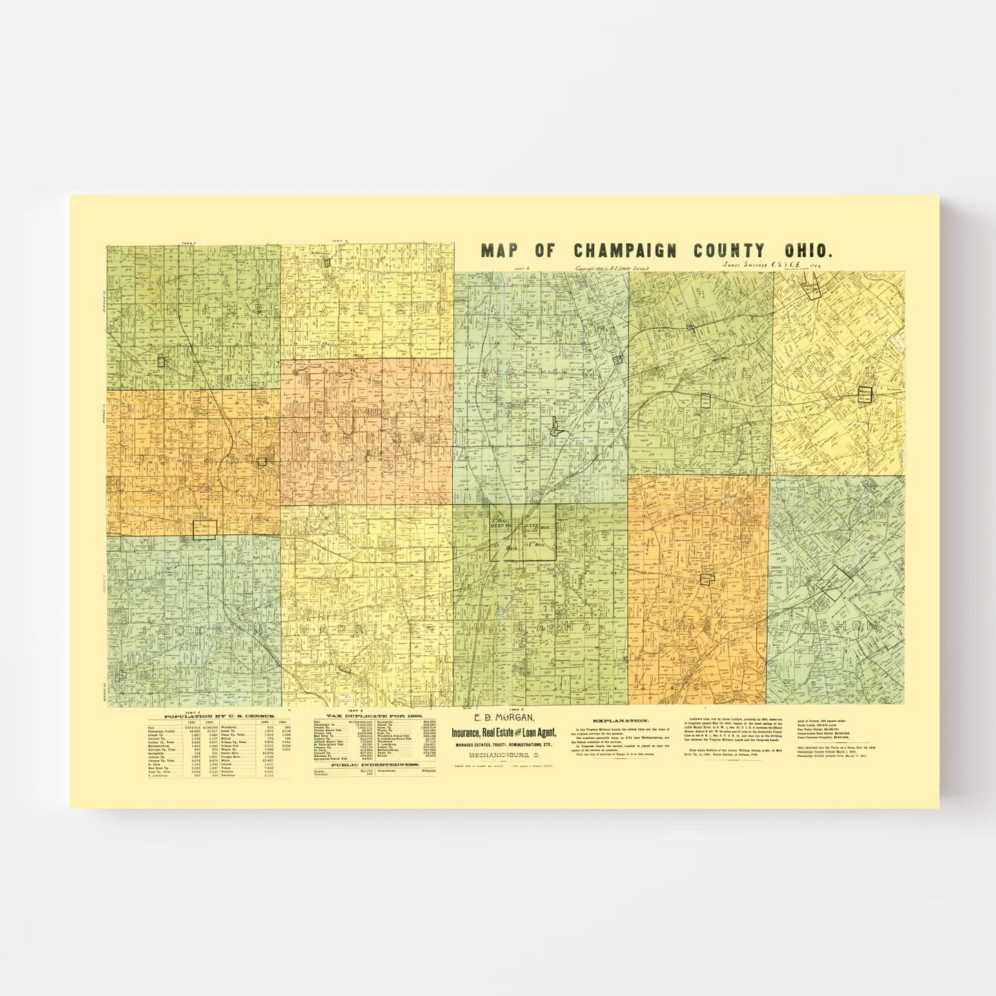 Vintage Map of Champaign County, Ohio, 1894