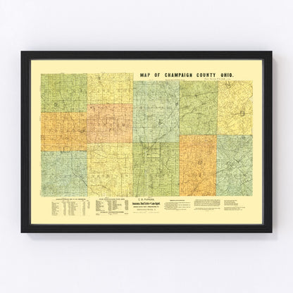 Vintage map of Champaign County, Ohio, 1894, Gilded Age county map
