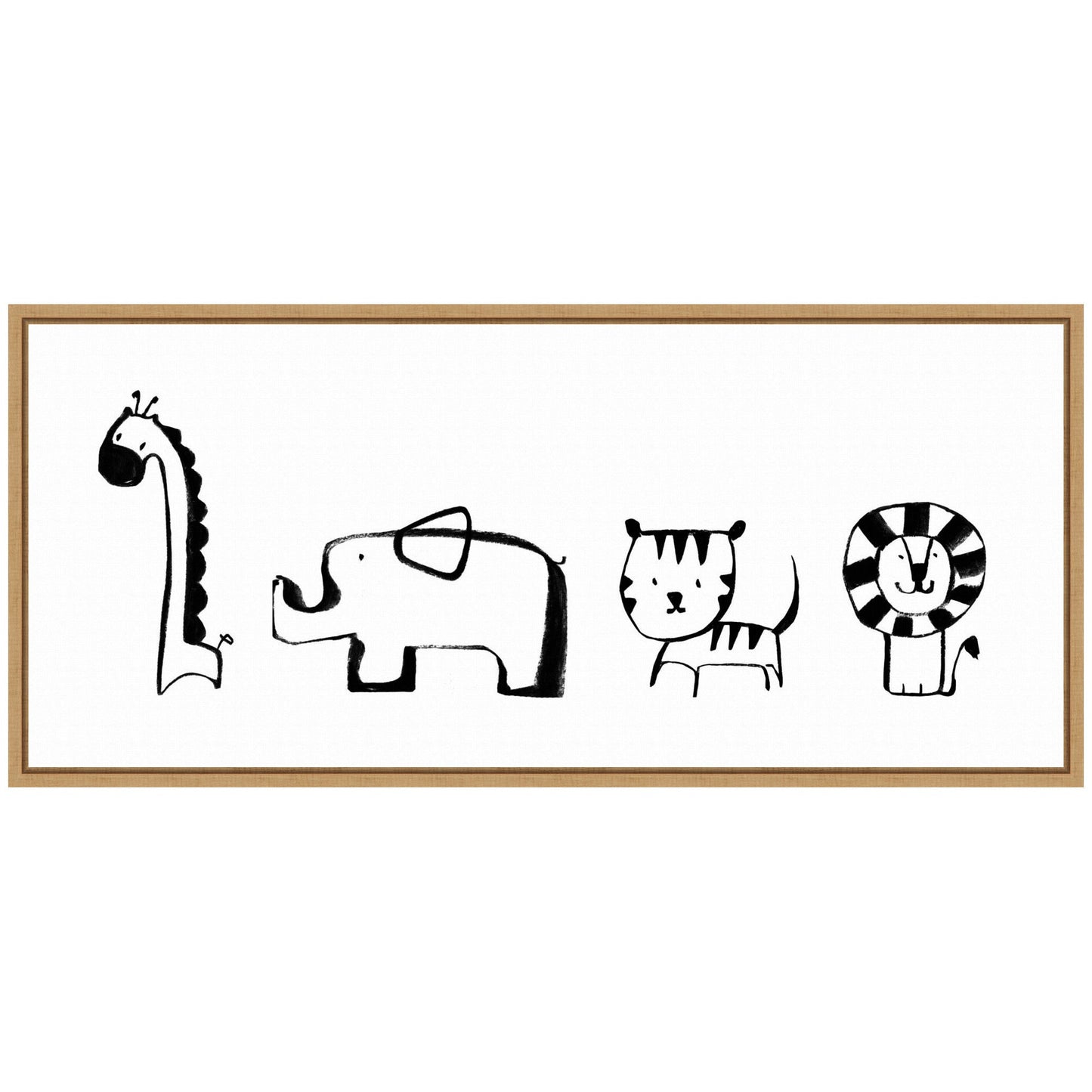 Minimalist Giraffe Elephant Tiger and Lion Sketch Canvas Wall Art