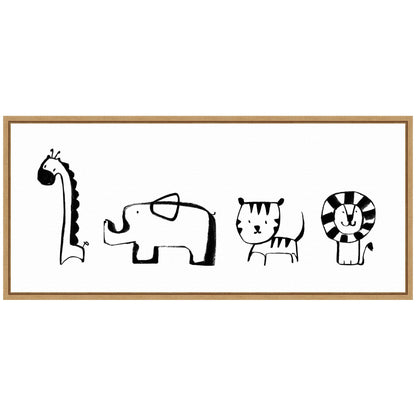 Minimalist Giraffe Elephant Tiger and Lion Sketch Canvas Wall Art
