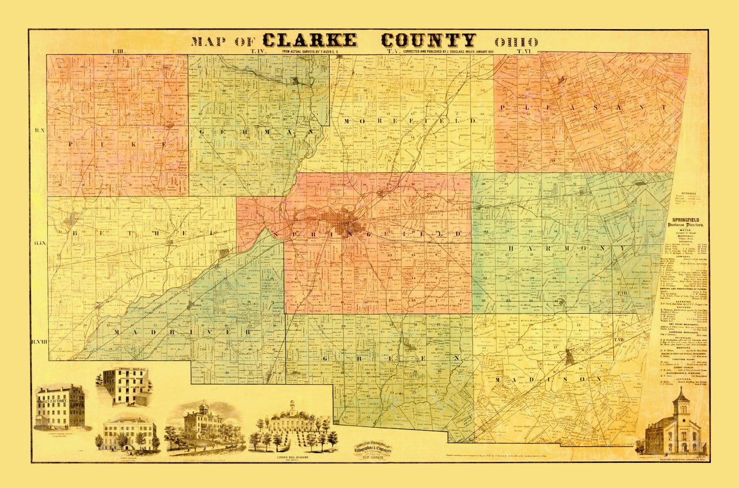 Vintage Map of Clarke County, Ohio 1859