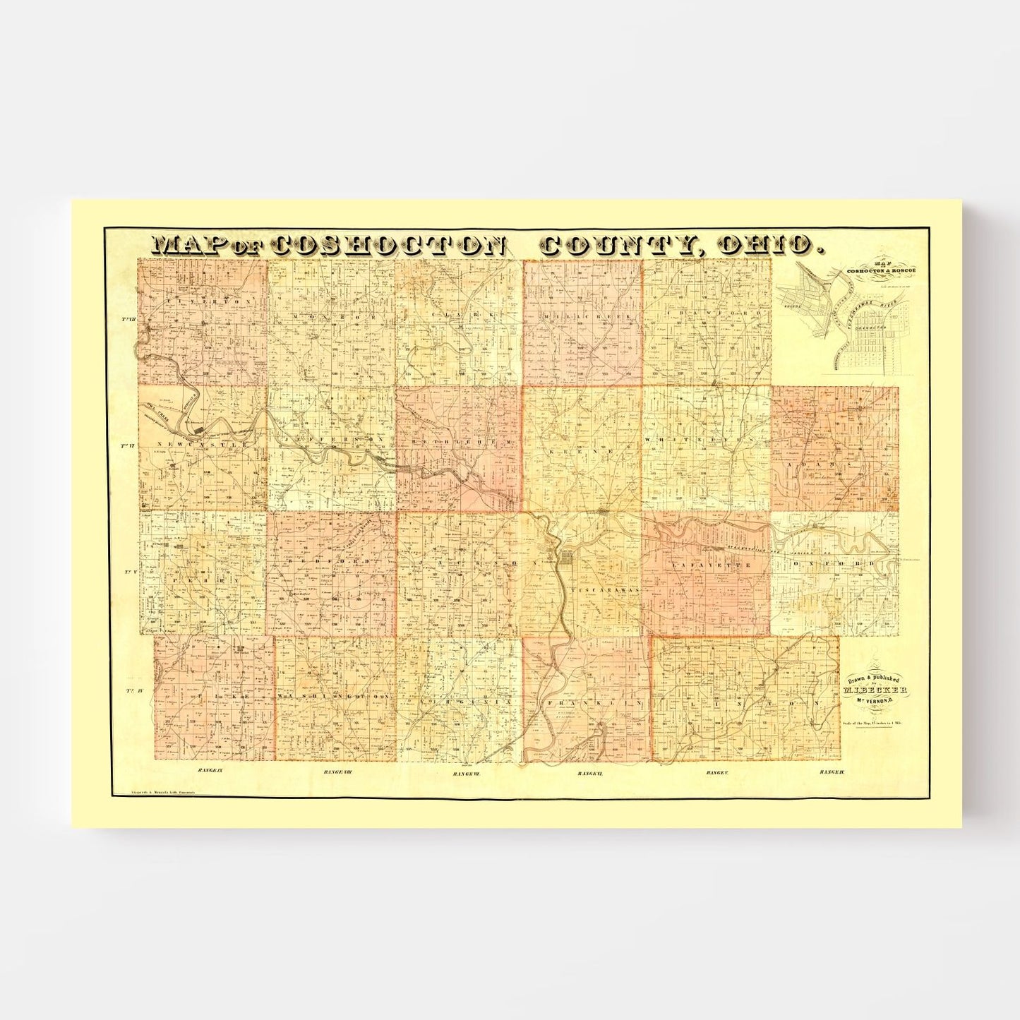 Vintage Map of Coshocton County, Ohio 1850