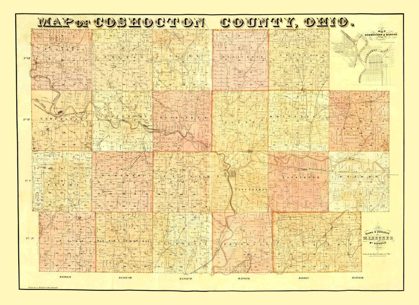 Vintage Map of Coshocton County, Ohio 1850