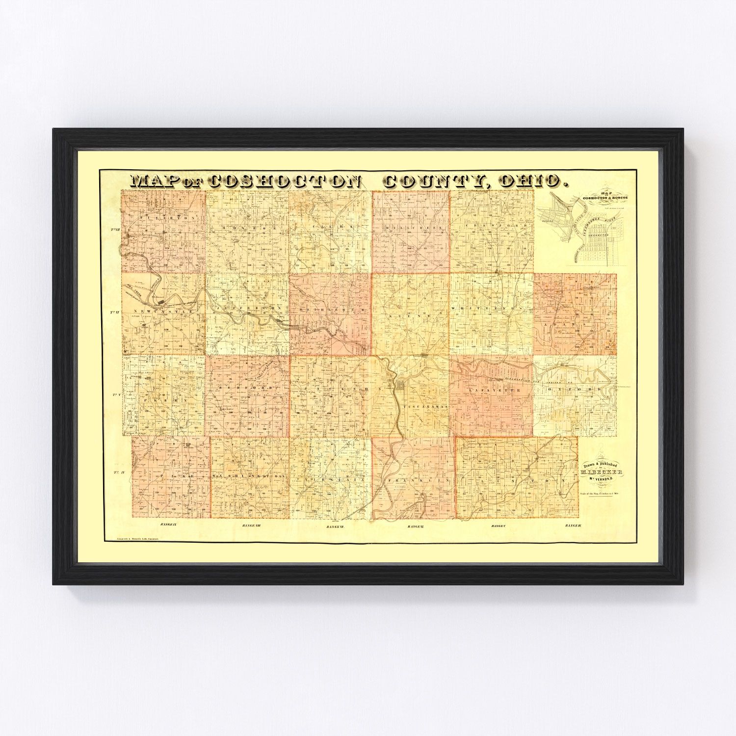 vintage map of Coshocton County, Ohio, 1850