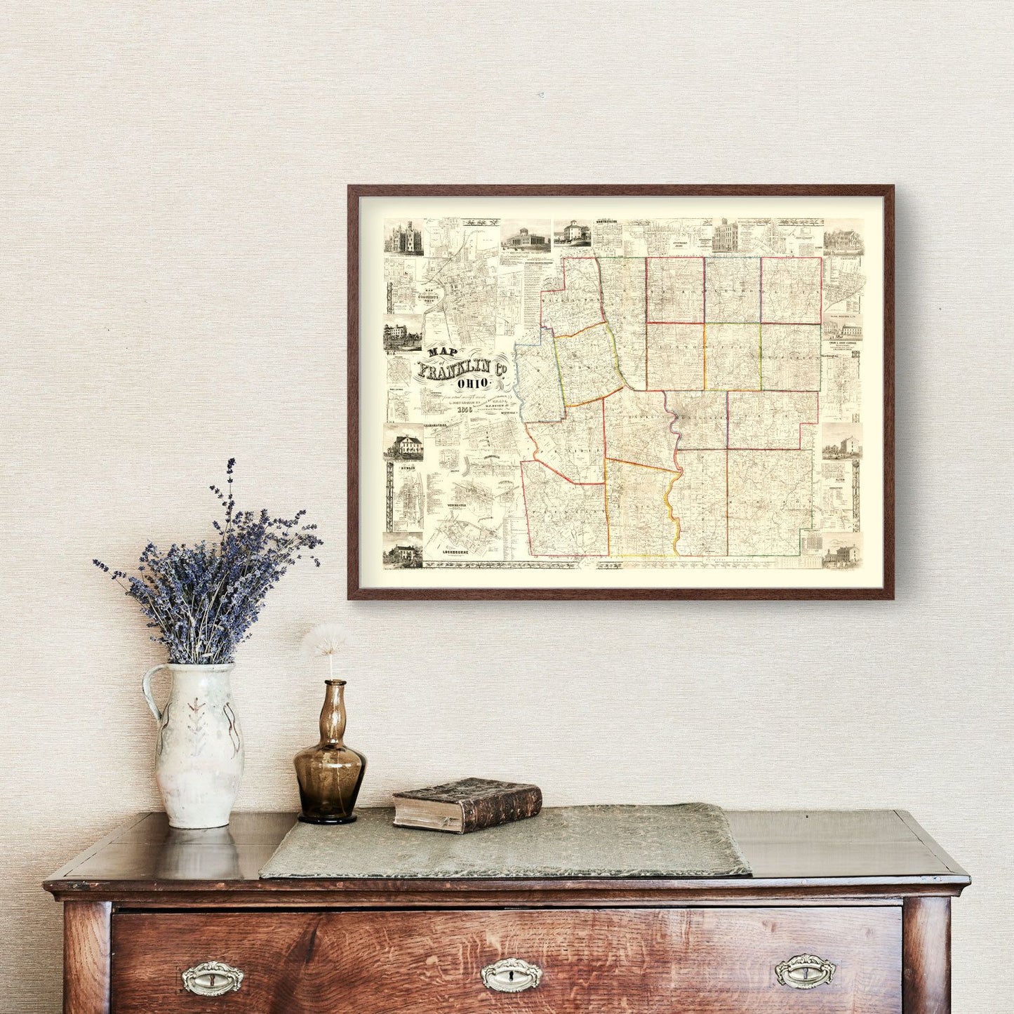 Vintage Map of Franklin County, Ohio, 1856