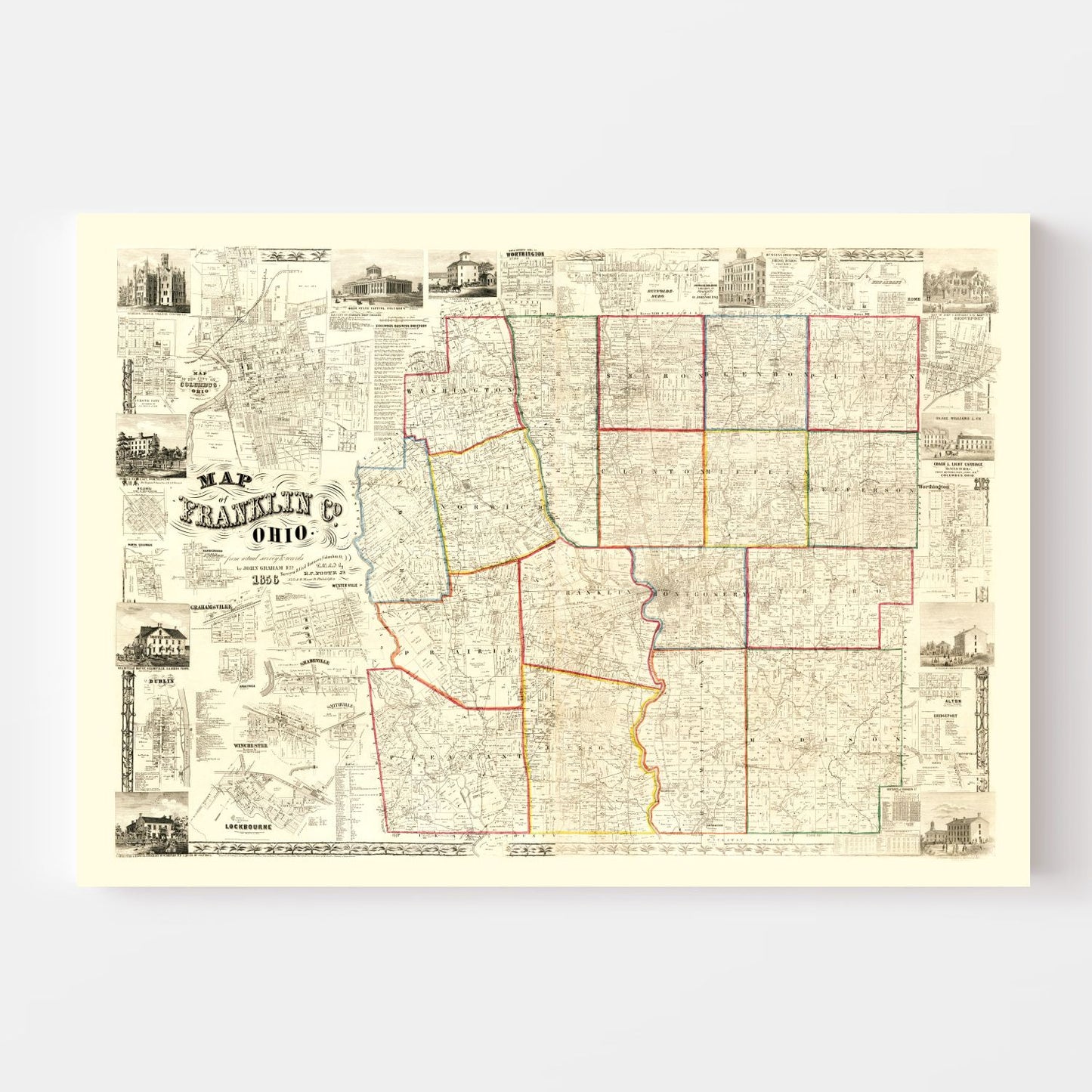 Vintage Map of Franklin County, Ohio, 1856