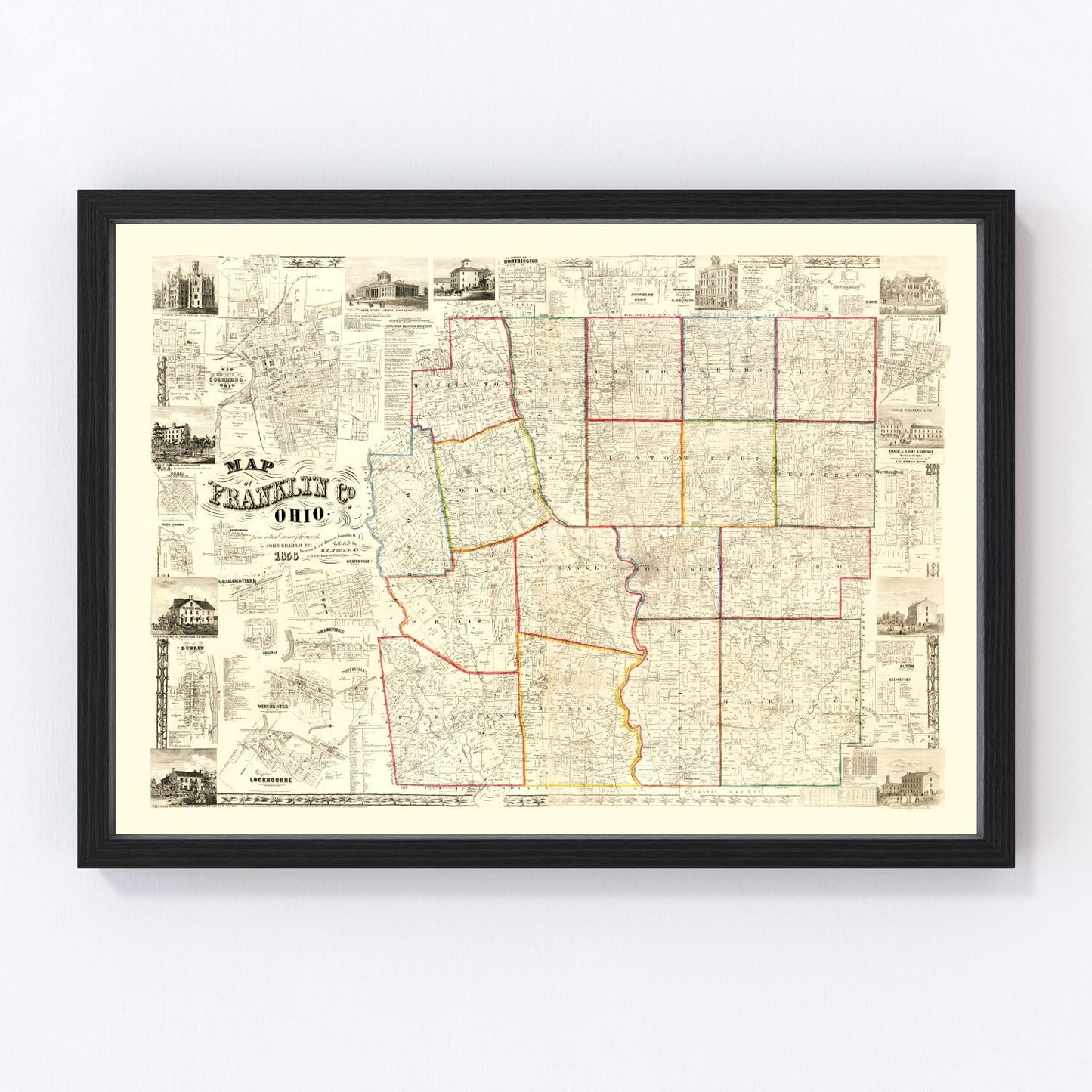 vintage map of Franklin County, Ohio, 1856