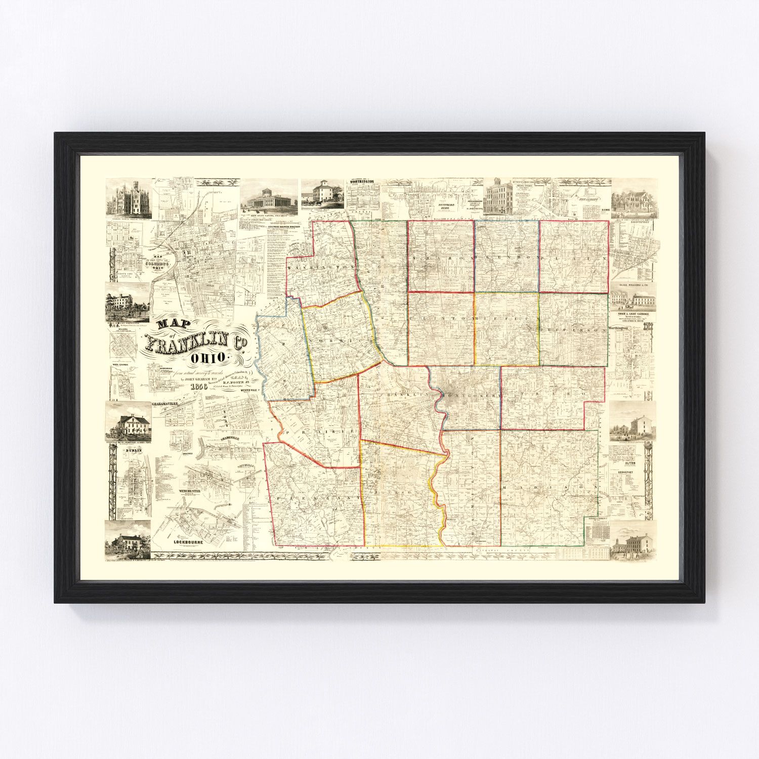vintage map of Franklin County, Ohio, 1856