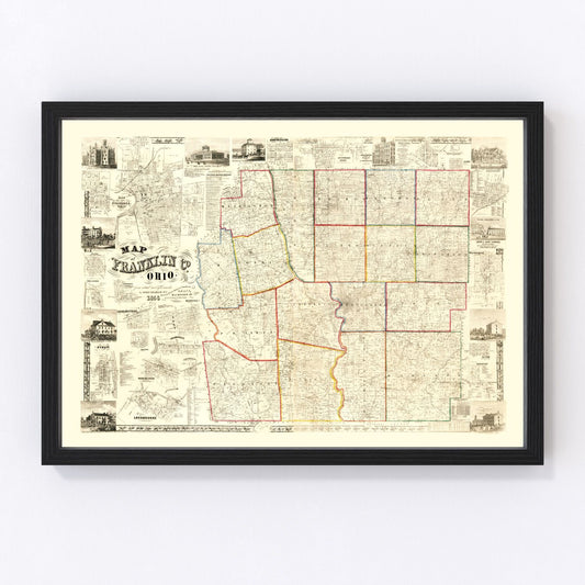 vintage map of Franklin County, Ohio, 1856