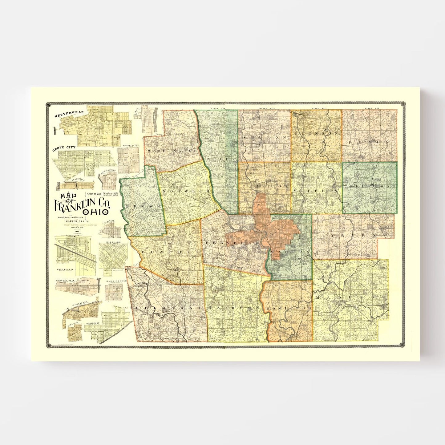 Vintage Map of Franklin County, Ohio, 1895