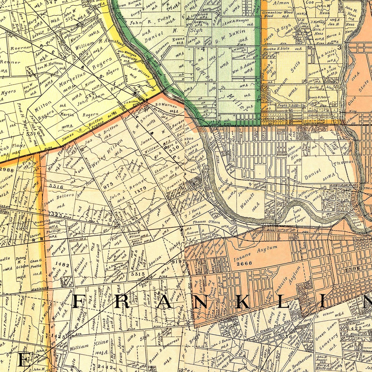 Vintage Map of Franklin County, Ohio, 1895