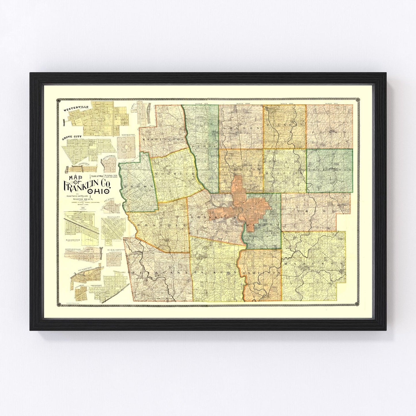 vintage map of Franklin County, Ohio, 1895