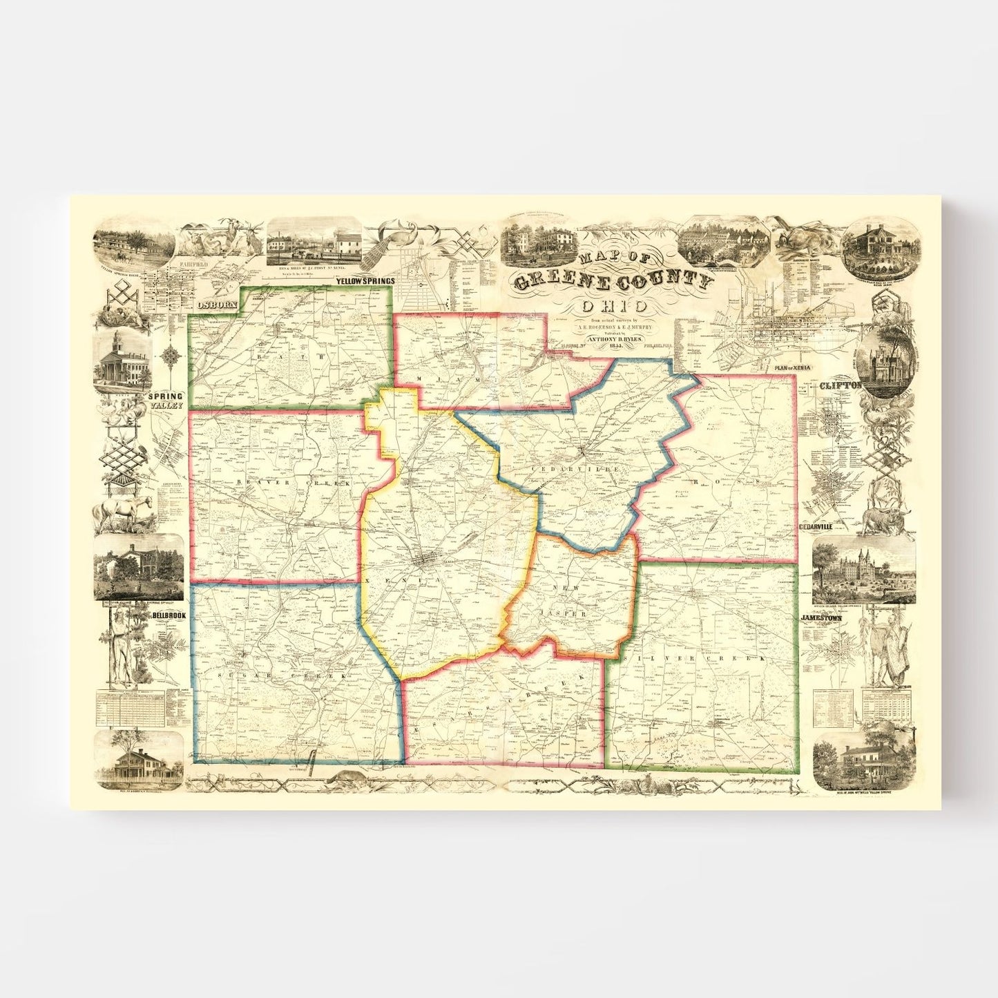 Vintage Map of Greene County, Ohio, 1855