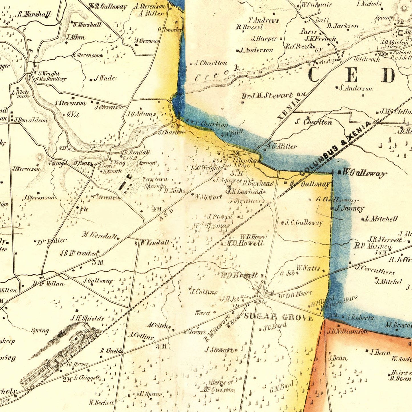 Vintage Map of Greene County, Ohio, 1855