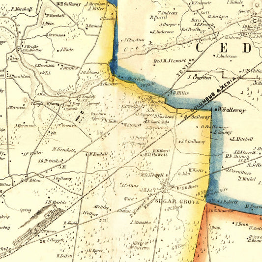 Vintage Map of Greene County, Ohio, 1855