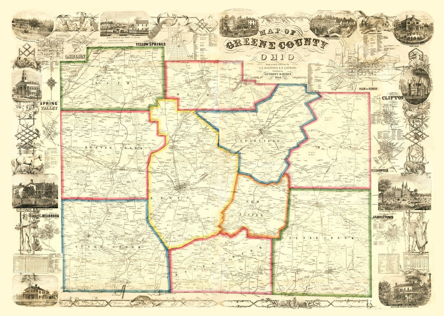 Vintage Map of Greene County, Ohio, 1855