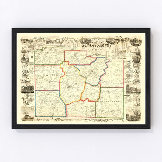 Vintage map of Greene County, Ohio, 1855