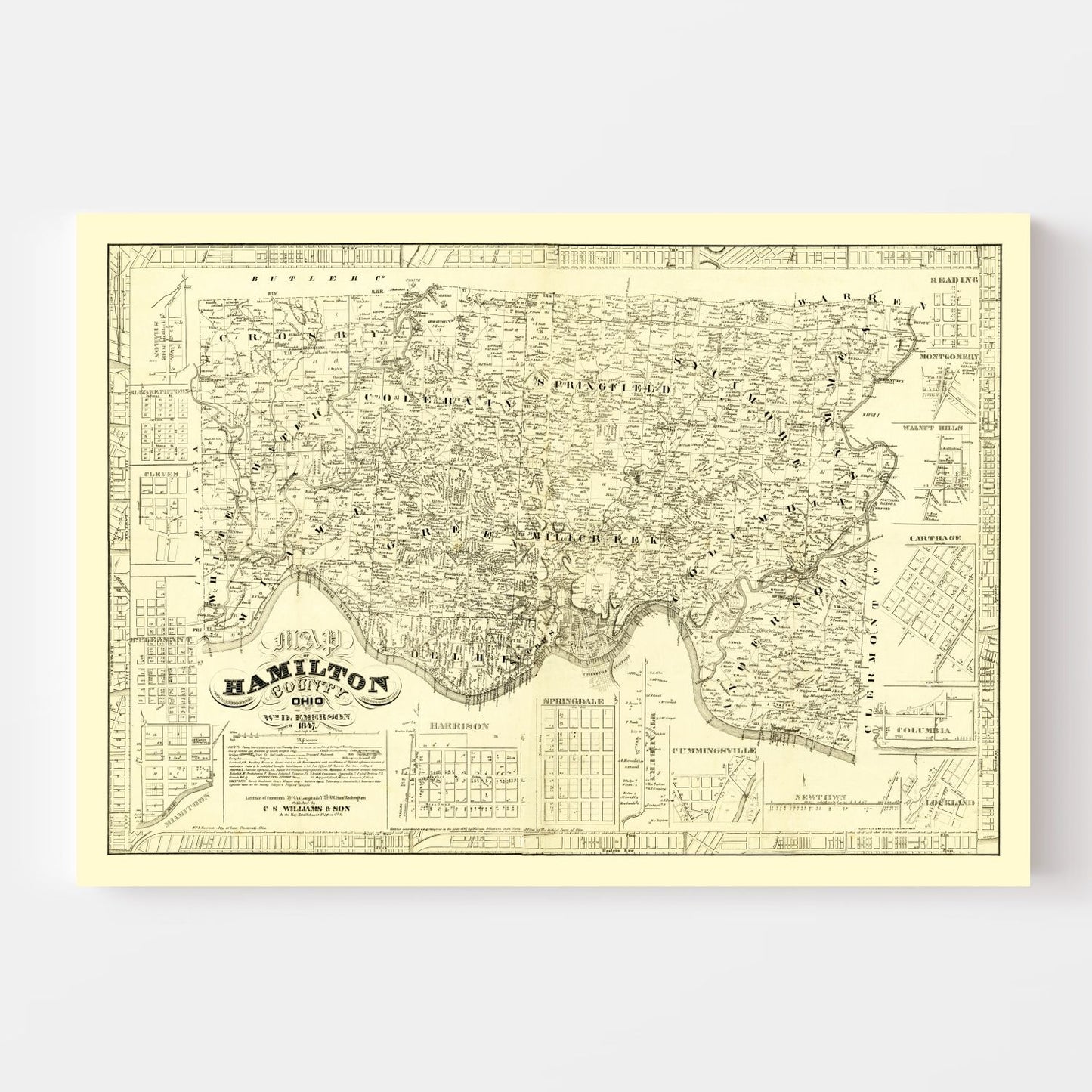 Vintage Map of Hamilton County, Ohio, 1847