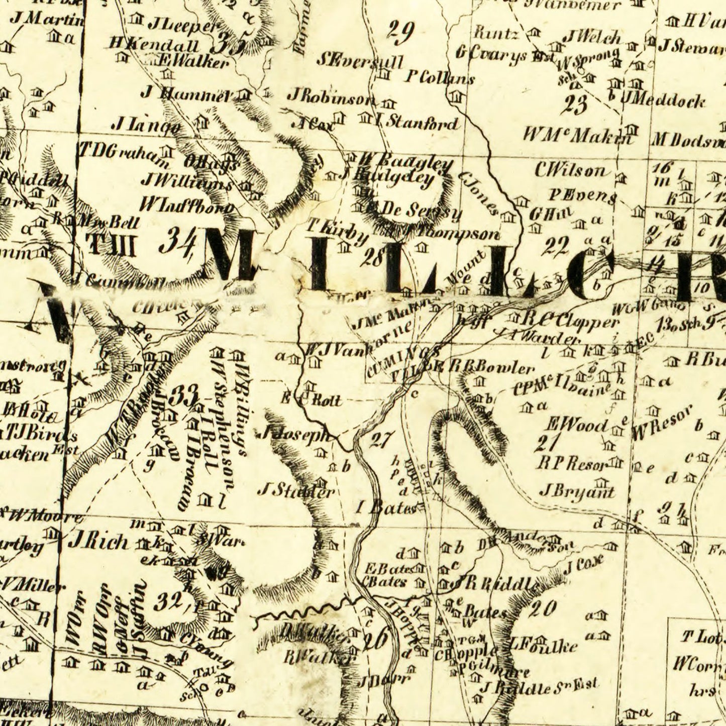 Vintage Map of Hamilton County, Ohio, 1847