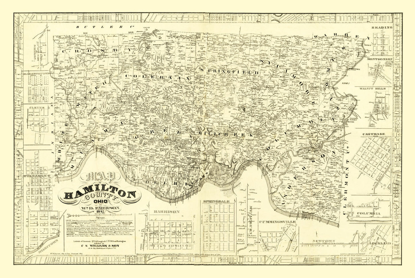Vintage Map of Hamilton County, Ohio, 1847