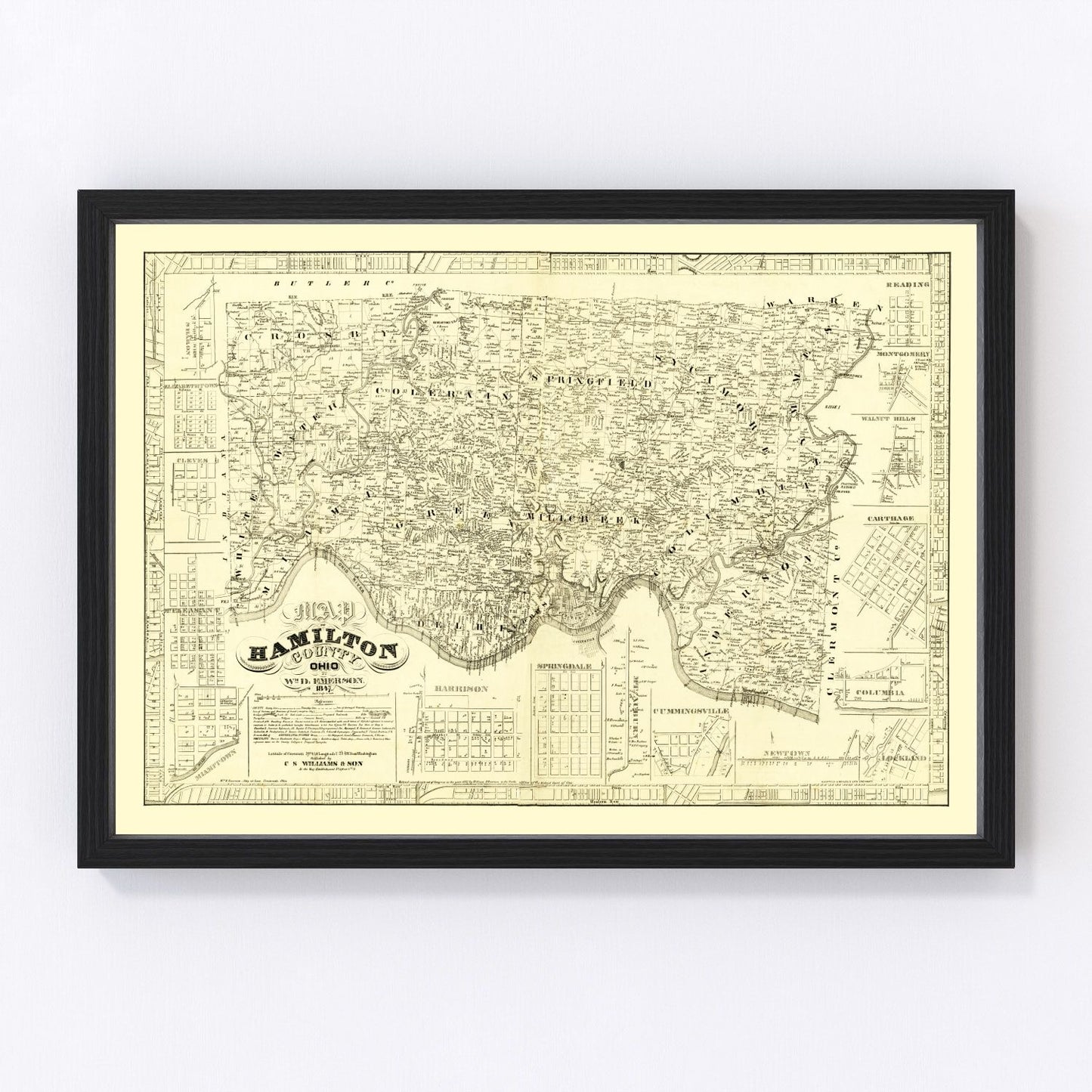 Vintage map of Hamilton County, Ohio, 1847