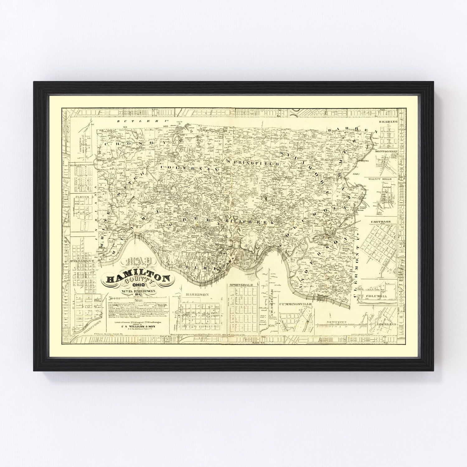 Vintage map of Hamilton County, Ohio, 1847