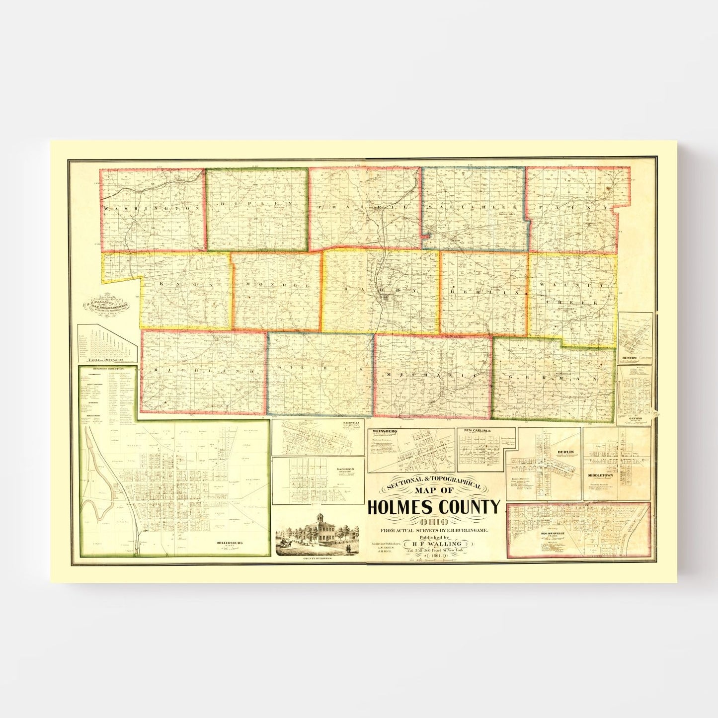 Vintage Map of Holmes County, Ohio, 1861