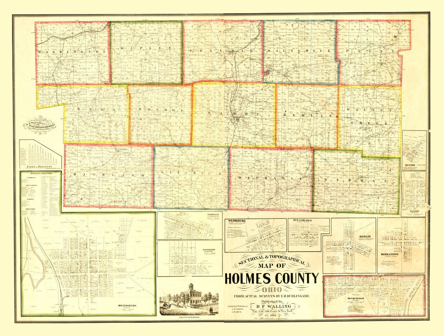 Vintage Map of Holmes County, Ohio, 1861