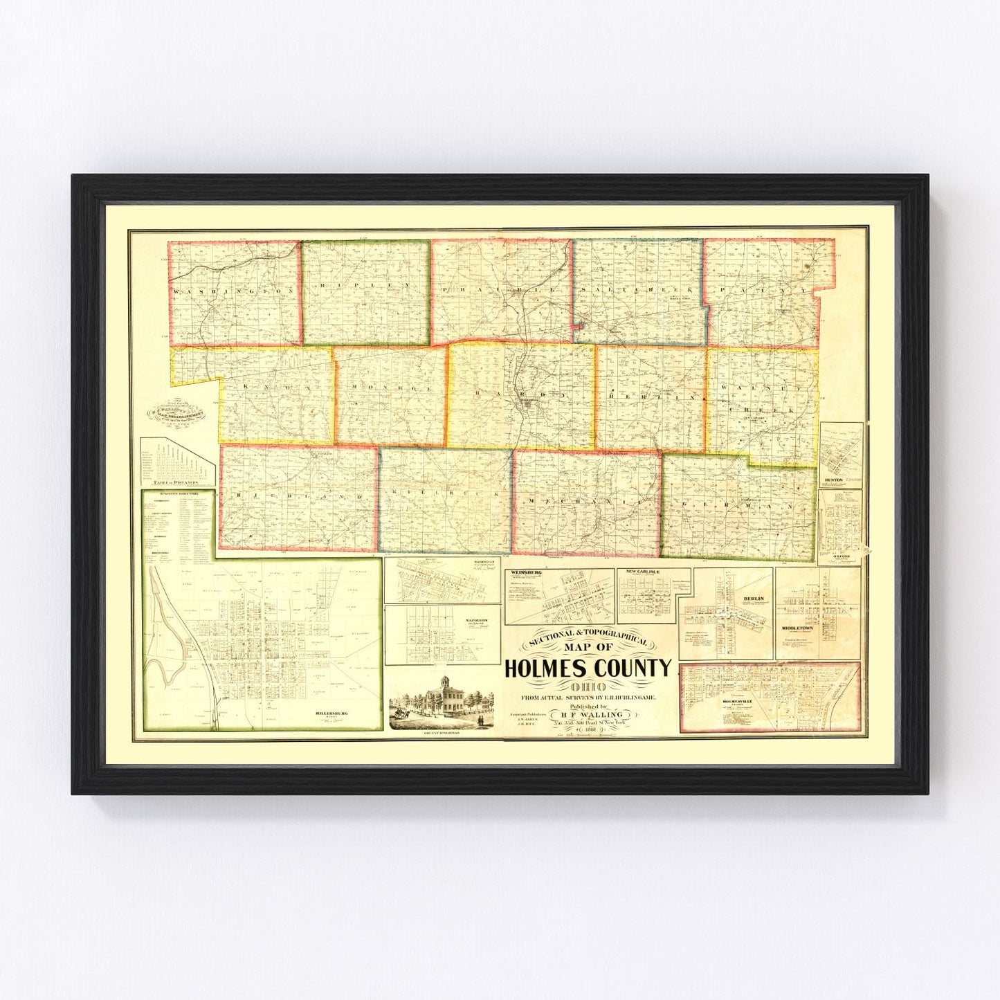 vintage map of Holmes County, Ohio, 1861