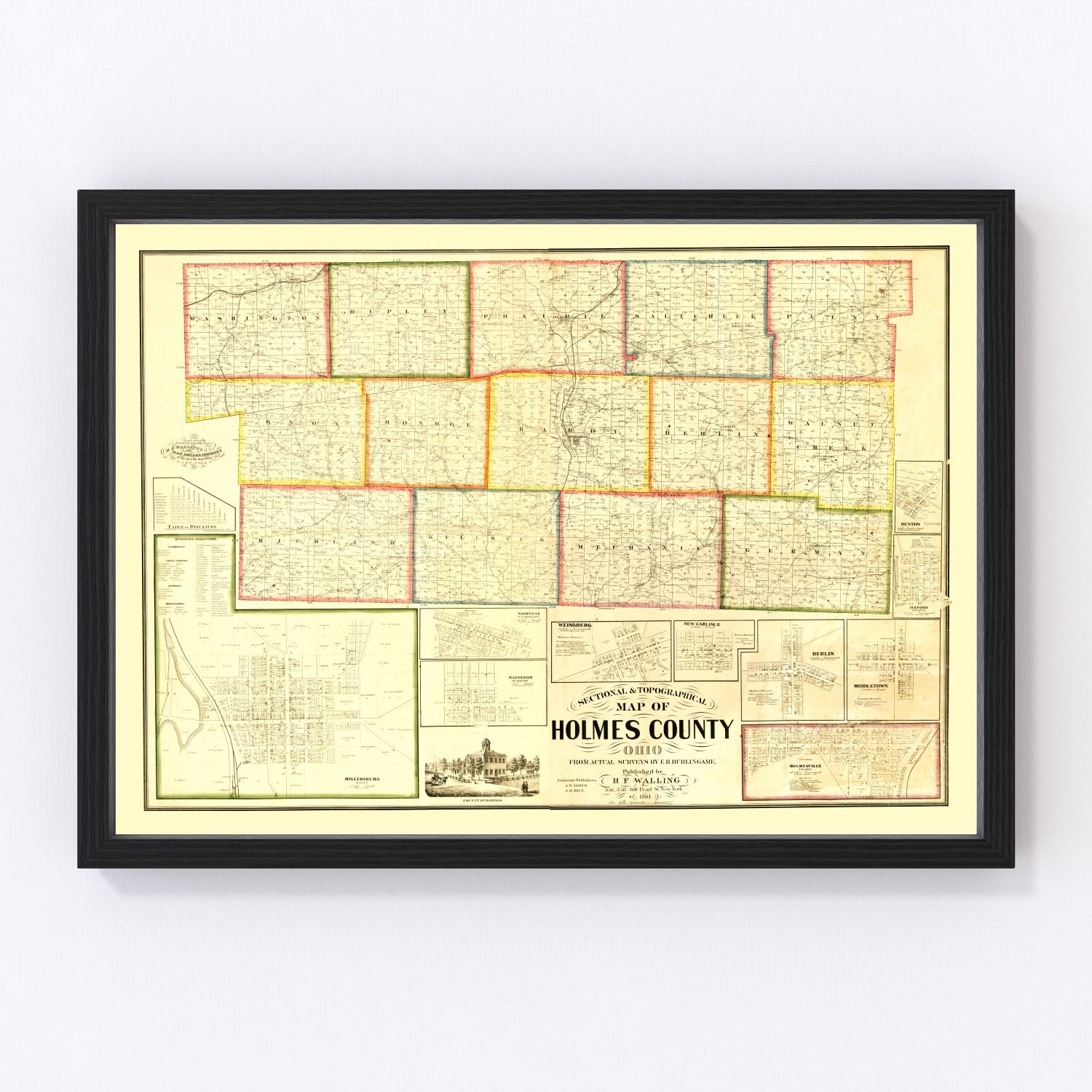 vintage map of Holmes County, Ohio, 1861