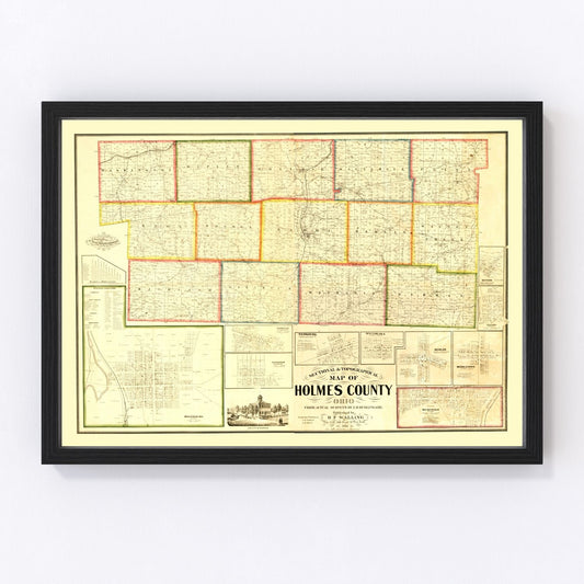 vintage map of Holmes County, Ohio, 1861