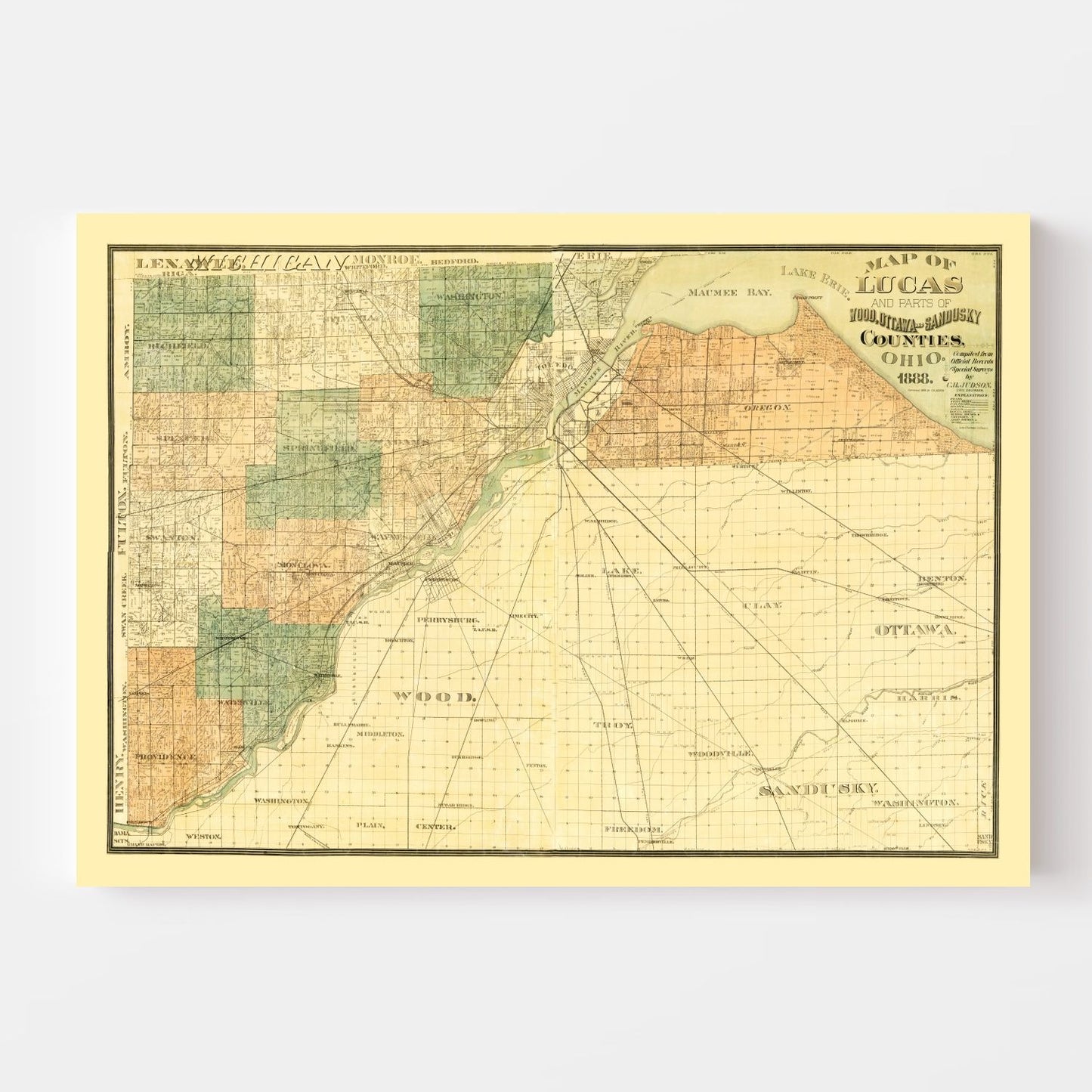 Vintage Map of Wood County, Ohio, 1888