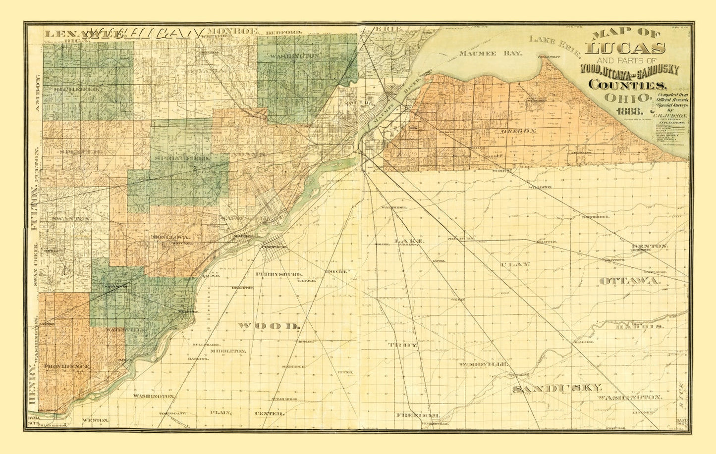 Vintage Map of Wood County, Ohio, 1888