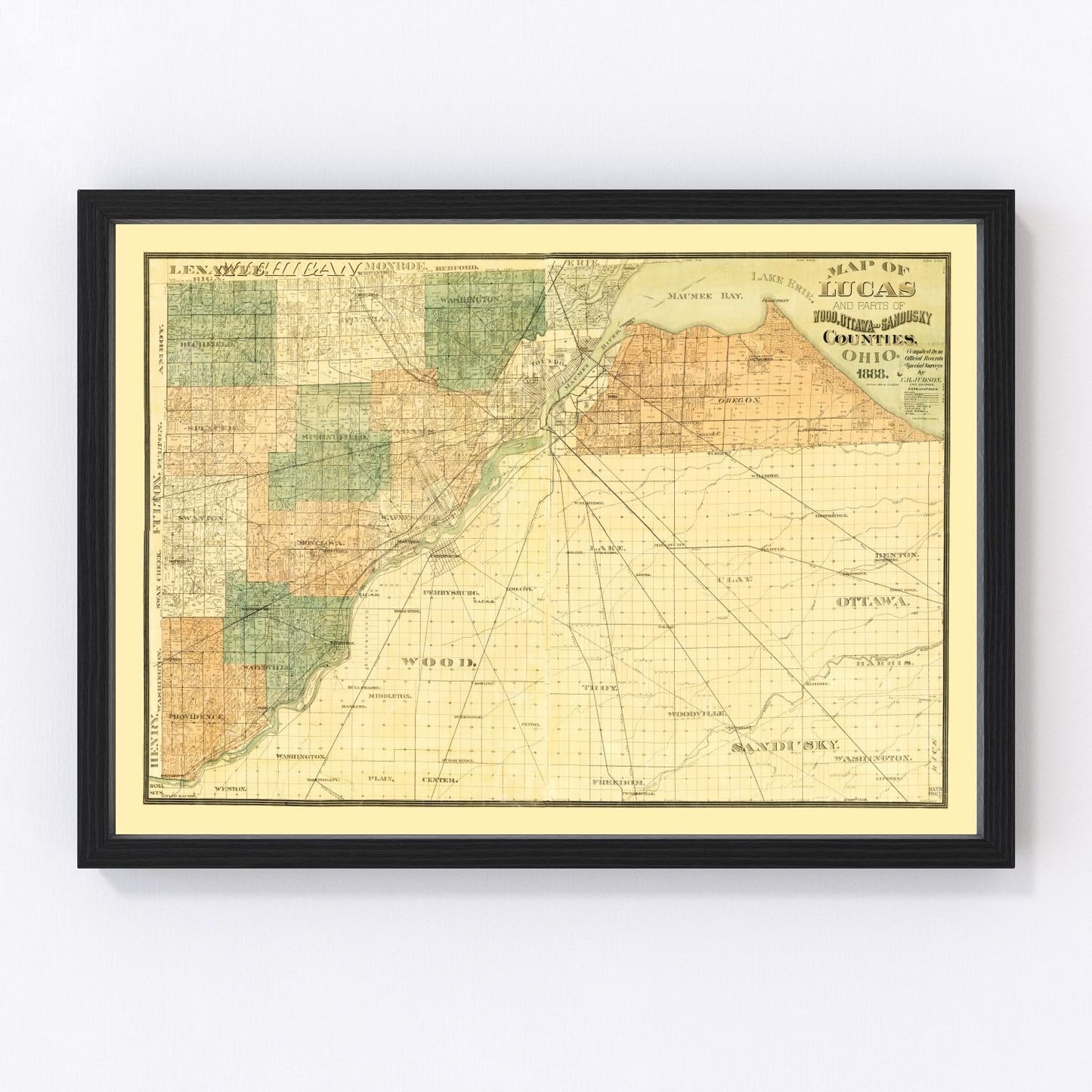 Vintage map of Wood County, Ohio, 1888, Victorian era restored