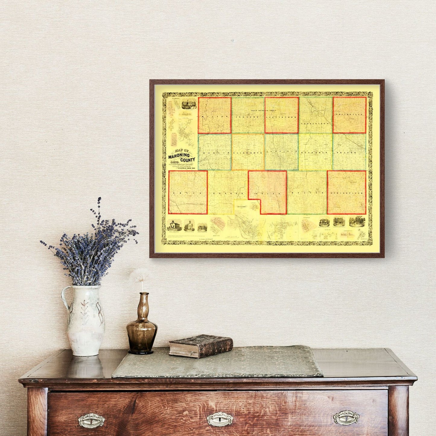 Vintage Map of Mahoning County, Ohio, 1860