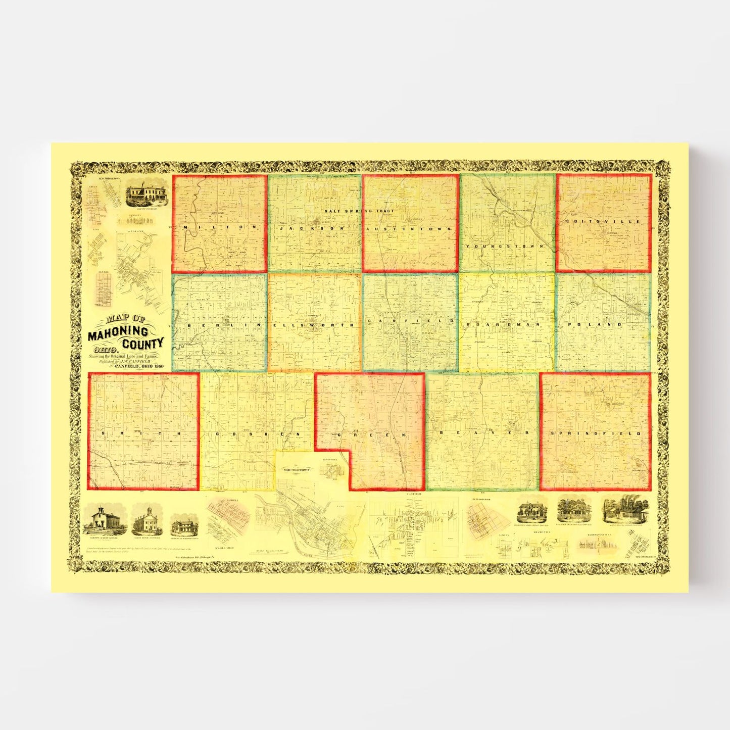 Vintage Map of Mahoning County, Ohio, 1860