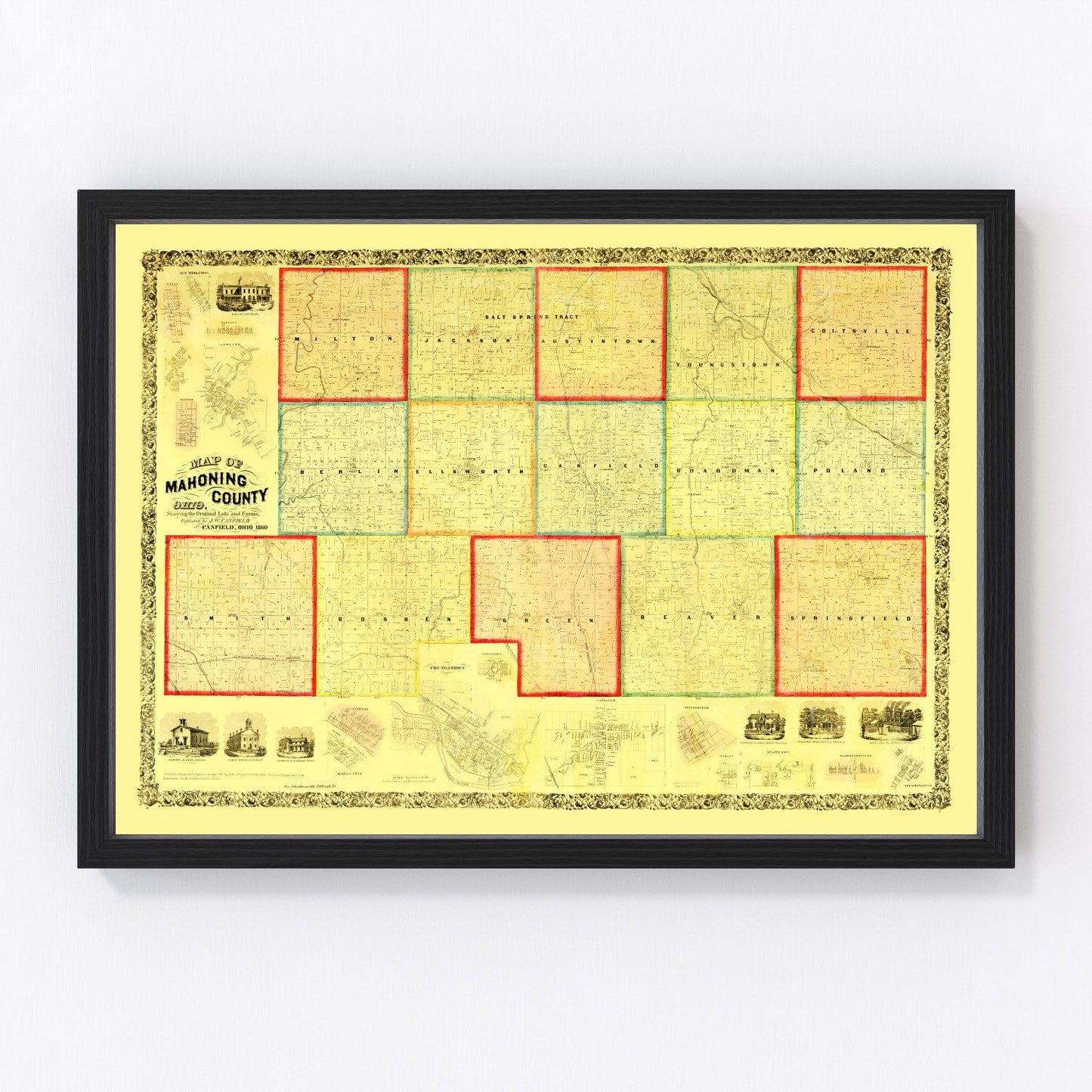 Vintage map of Mahoning County, Ohio, 1860