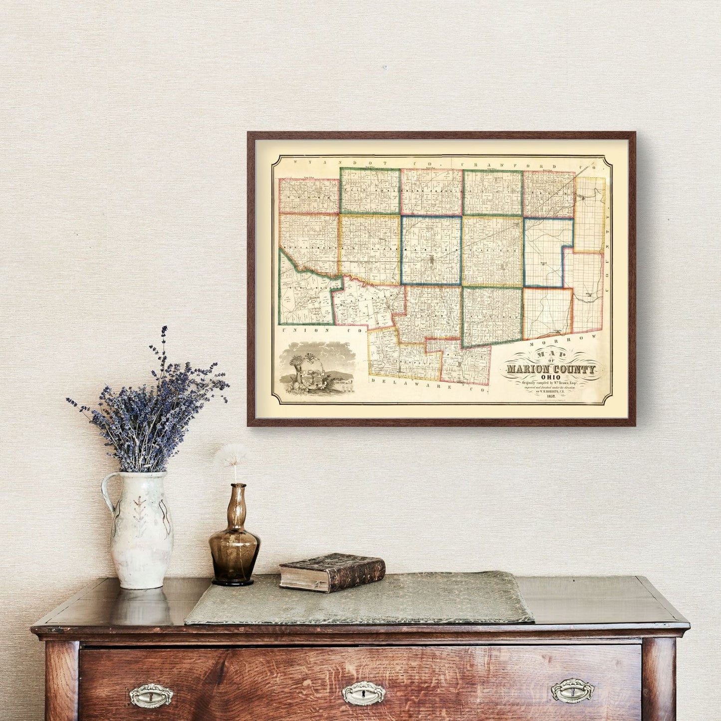 Vintage Map of Marion County, Ohio, 1852
