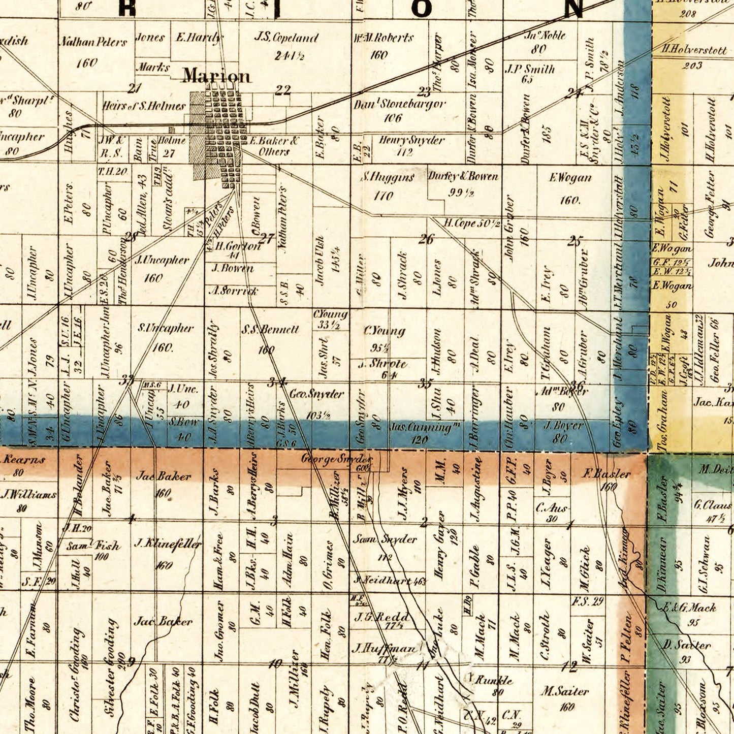 Vintage Map of Marion County, Ohio, 1852