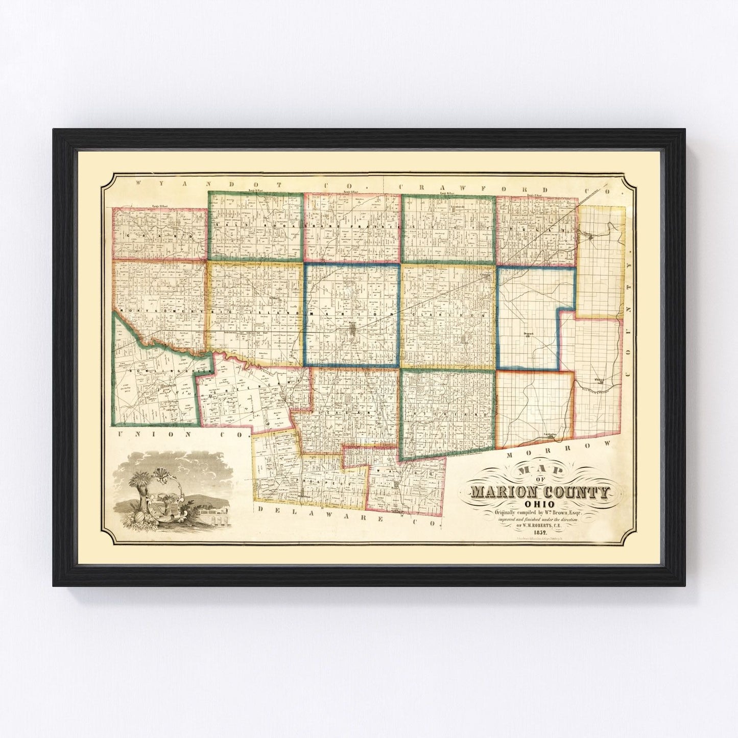 vintage map of Marion County, Ohio, Marion and Prospect, 1852