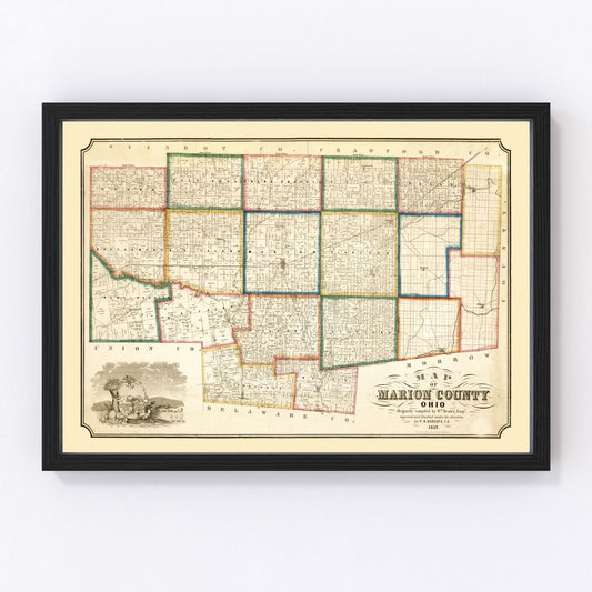 vintage map of Marion County, Ohio, Marion and Prospect, 1852