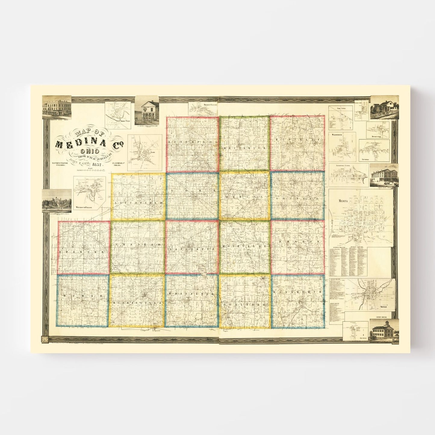 Vintage Map of Medina County, Ohio, 1857