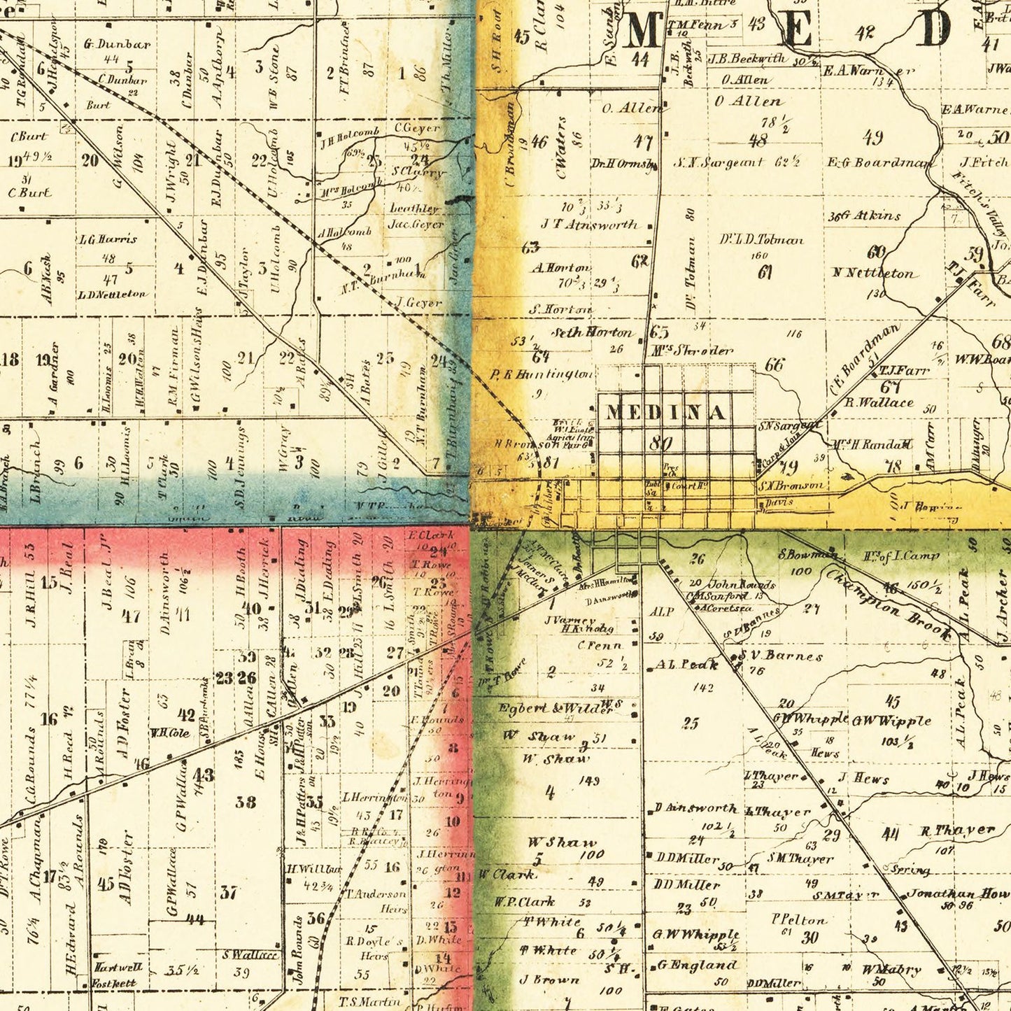 Vintage Map of Medina County, Ohio, 1857
