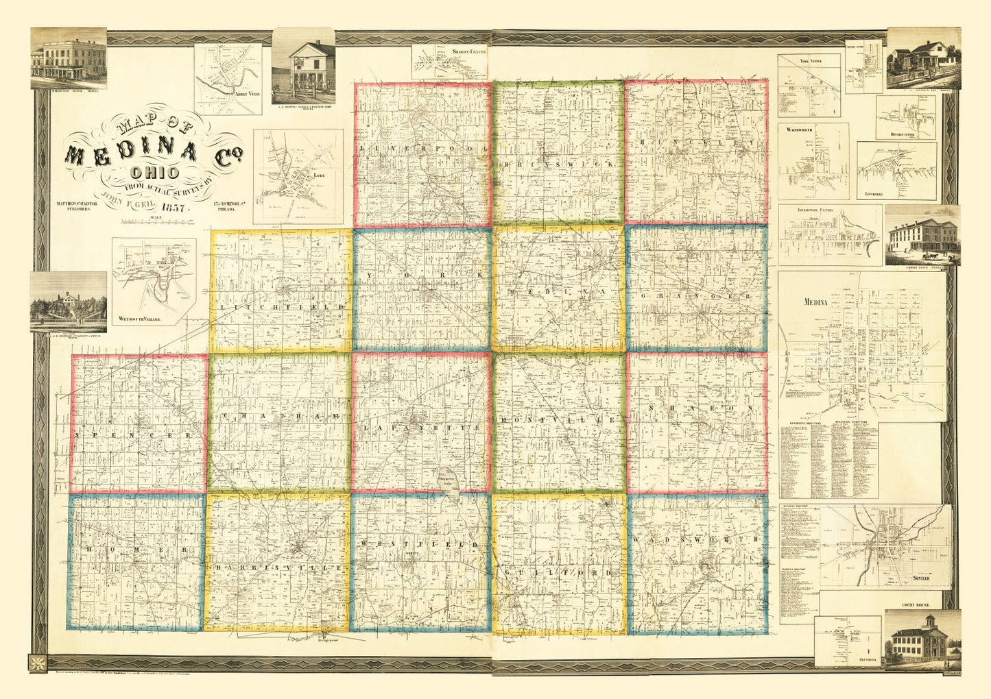 Vintage Map of Medina County, Ohio, 1857