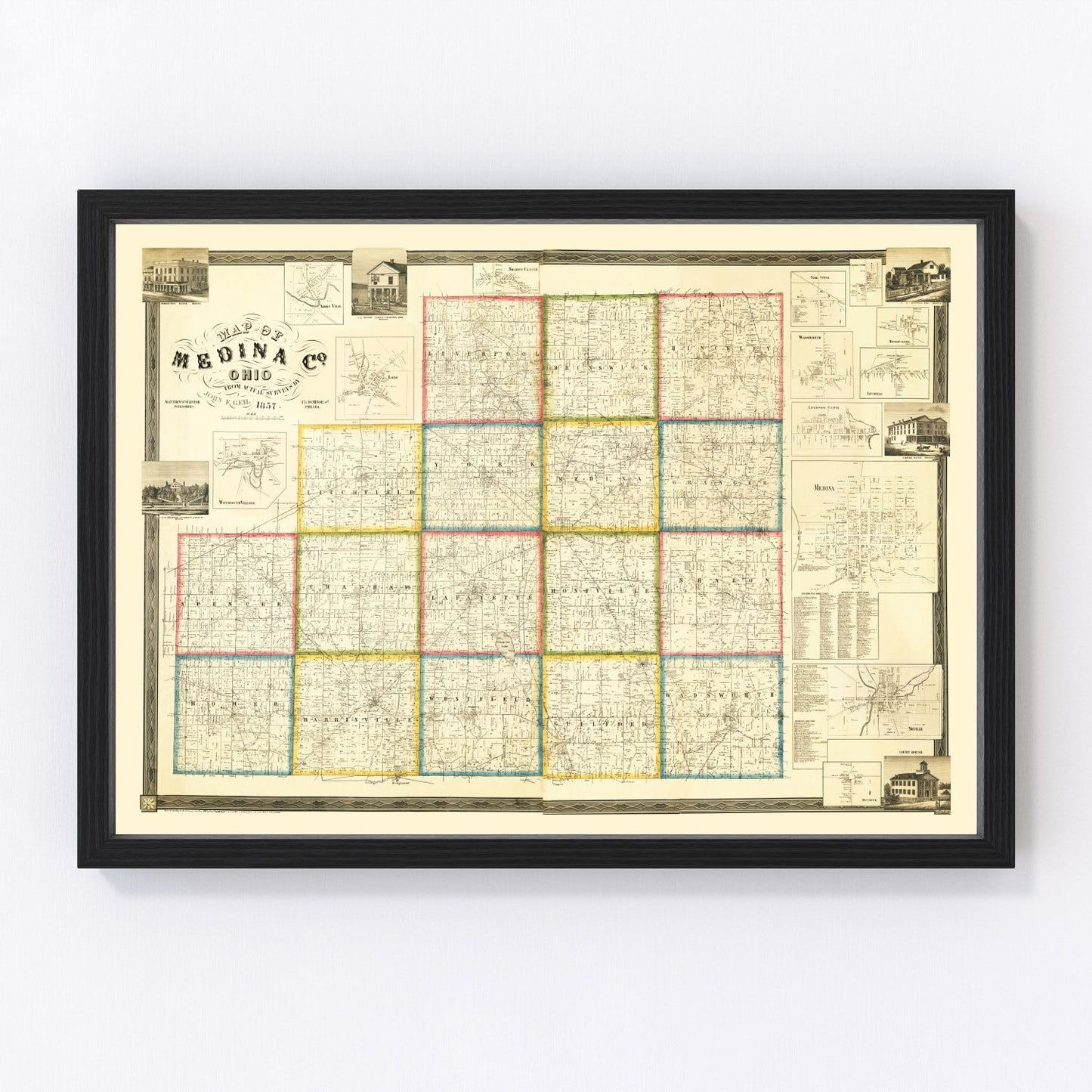 Vintage map of Medina County, Ohio, 1857