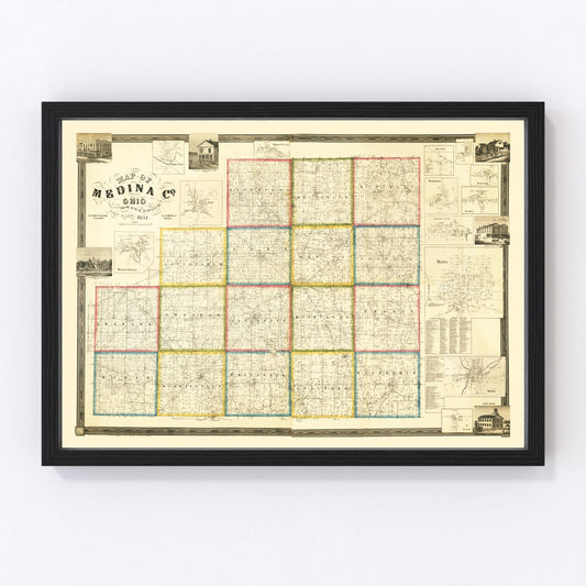 Vintage map of Medina County, Ohio, 1857